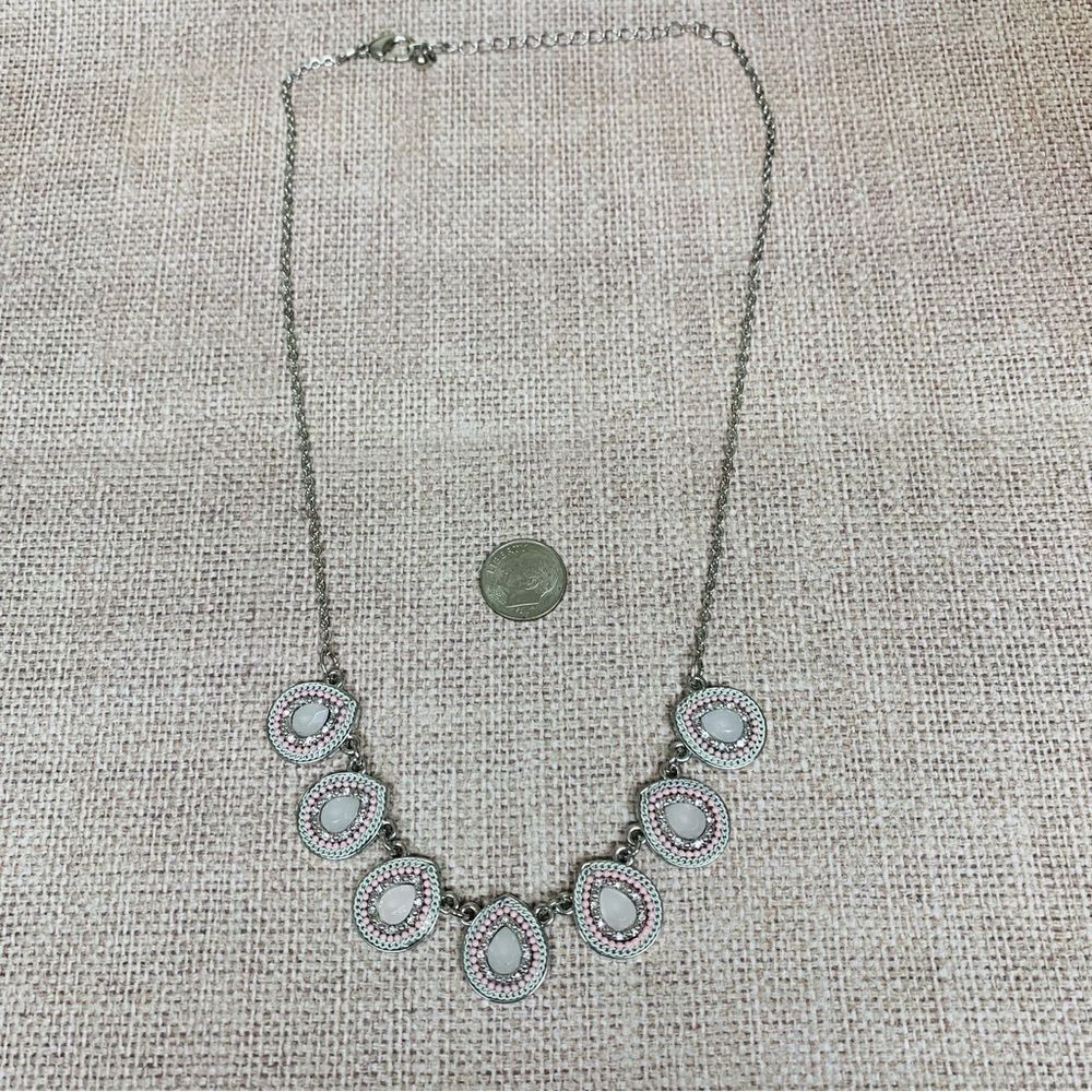 Silver Pink Gray Crystal Statement Necklace‎